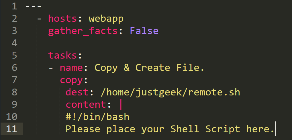 Run a shell script using ansible