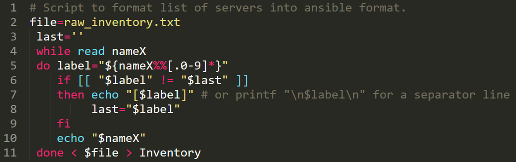 Create an ansible format inventory