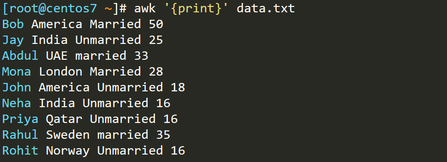 AWK command examples
